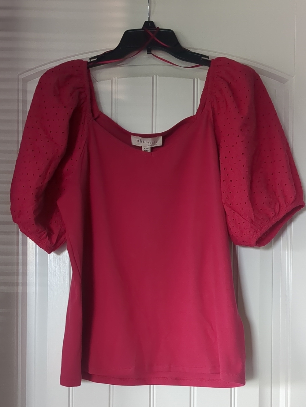 Philosophy Hot Pink Eyelet Puff-Sleeve Top